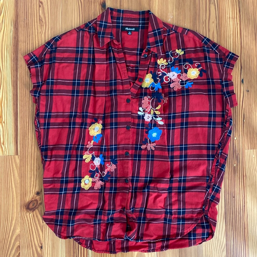 Madewell plaid embroidered shirt